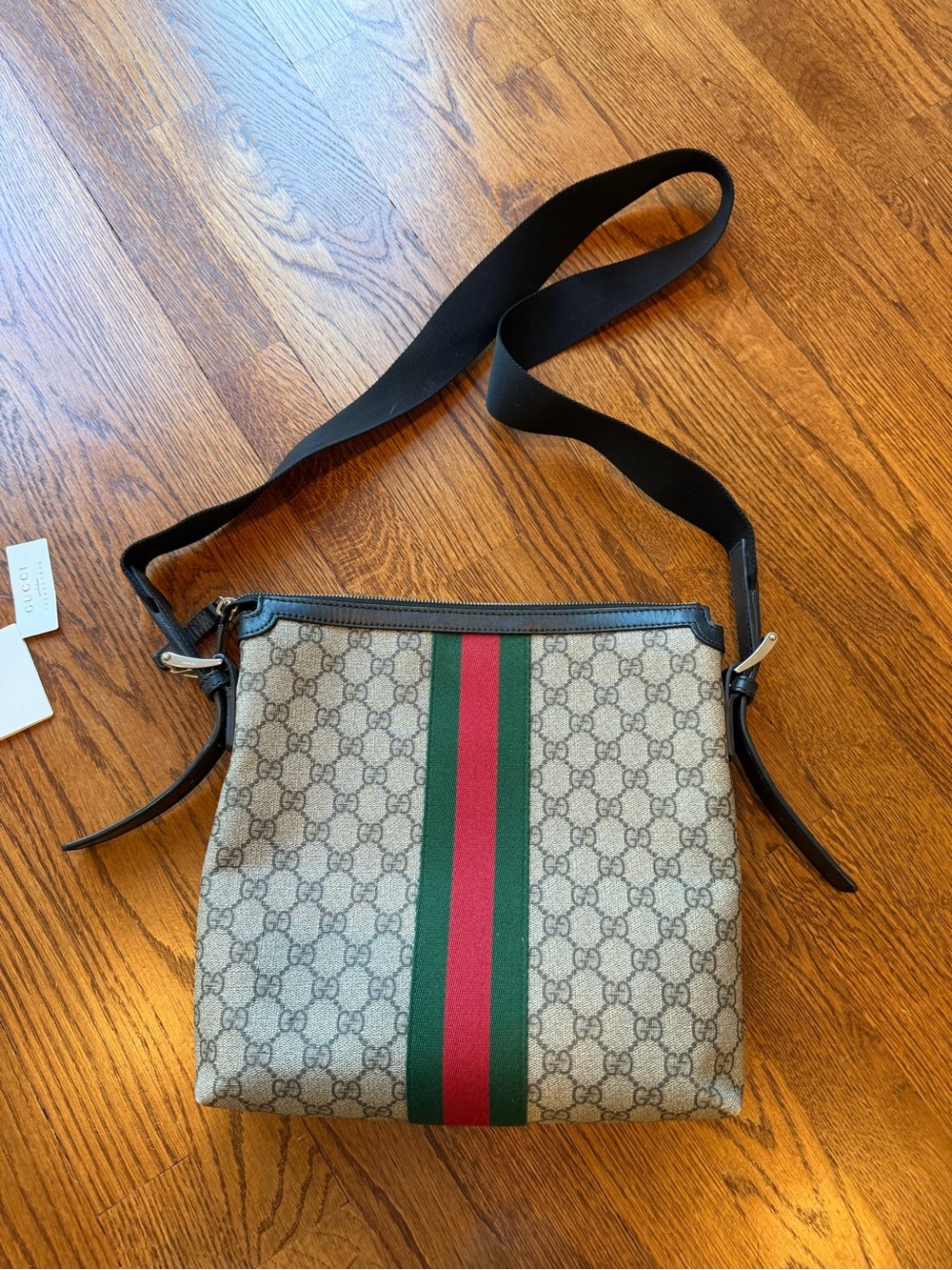 Gucci Beige GG Canvas Messenger Bag with Green-Red Stripe - Picture 7 of 11